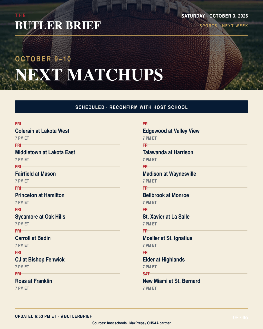 Next week matchups