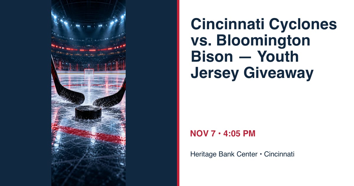 Cincinnati Cyclones vs. Bloomington Bison — Youth Jersey Giveaway • NOV 7 • Cincinnati